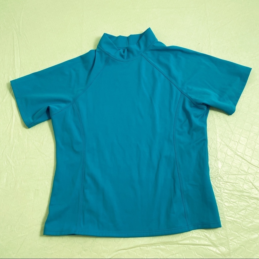Lands End turquoise fitted front lined rash guard
